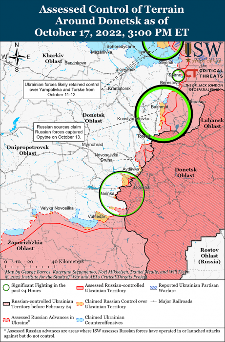 Карта боевых действий на Украине 18 октября