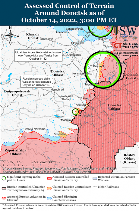 Карта боевых действий на Украине 15 октября