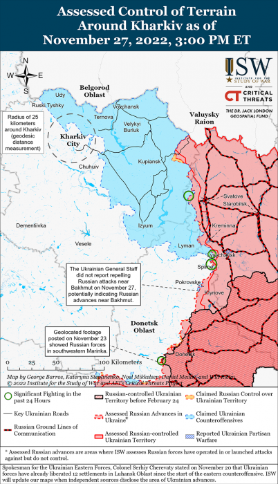 Карта боевых действий в Украине 28 ноября