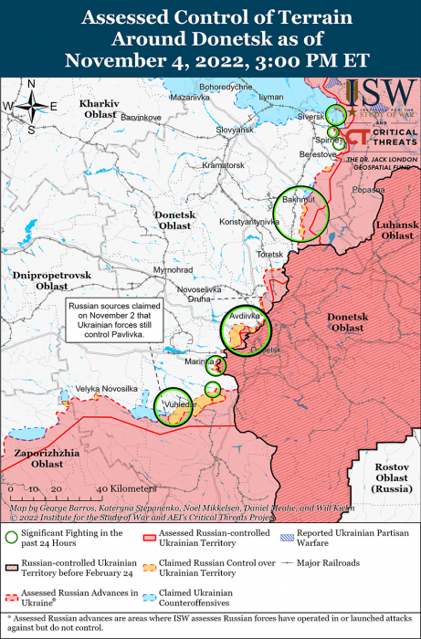 Карта боевых действий в Украине 5 ноября