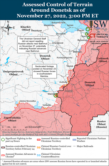 Карта боевых действий в Украине 28 ноября