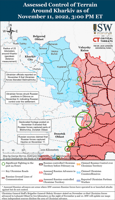 Карта боевых действий на Украине 12 ноября