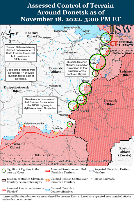 Карта боевых действий на Украине 19 ноября