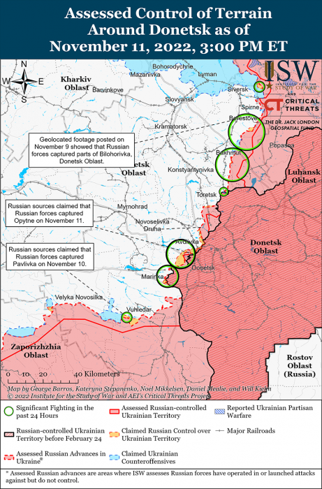 Карта боевых действий на Украине 12 ноября