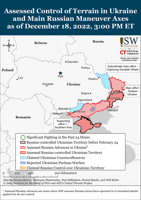 Карта боевых действий на Украине 19 декабря