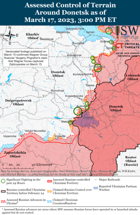 Карта боевых действий на Украине 18 марта. Фото: ISW