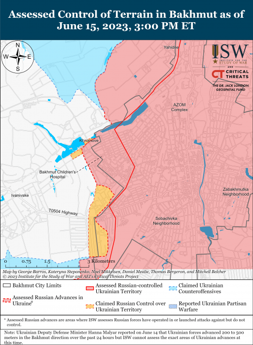 Карта боевых действий на Украине 16 июня. Фото: ISW