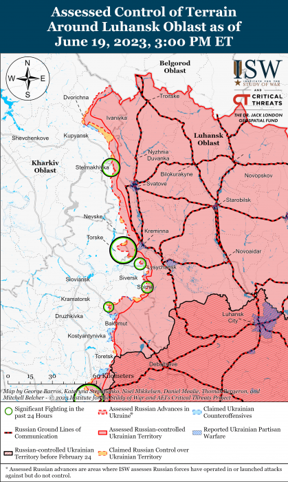 Карта боевых действий на Украине 20 июня. Фото: ISW