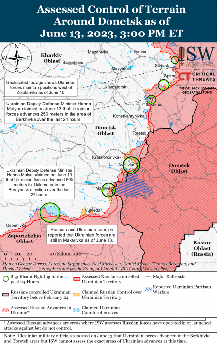 Карта боевых действий в Украине 14 июня.