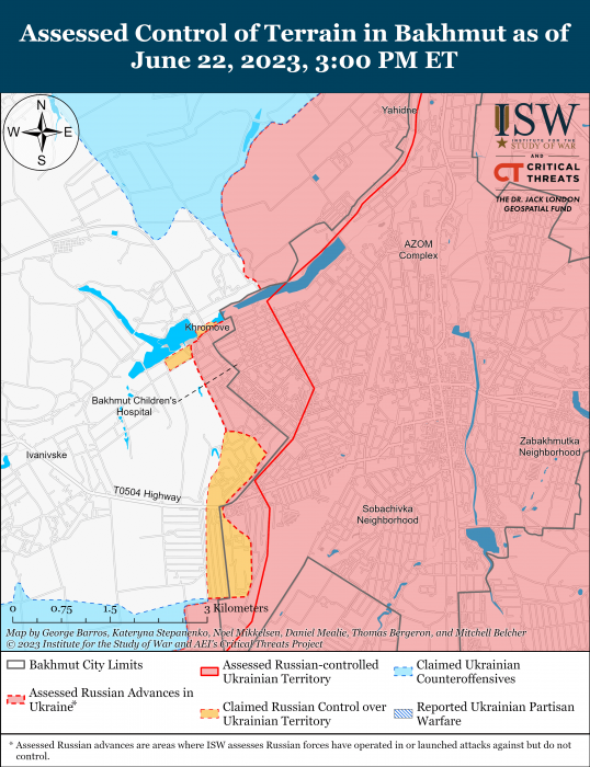 Карта боевых действий на Украине 23 июня. Фото: ISW