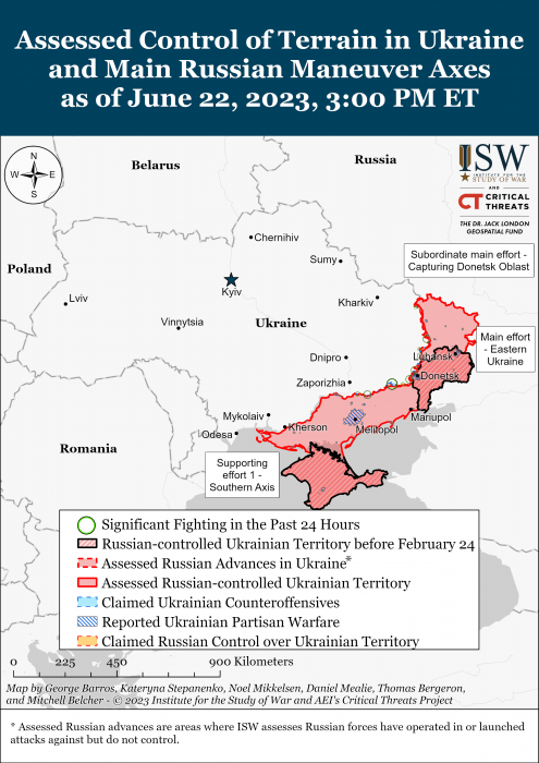 Карта боевых действий на Украине 23 июня. Фото: ISW