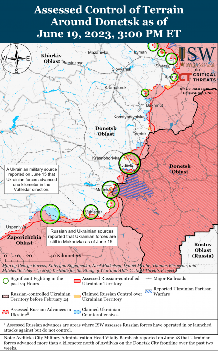 Карта боевых действий на Украине 20 июня. Фото: ISW