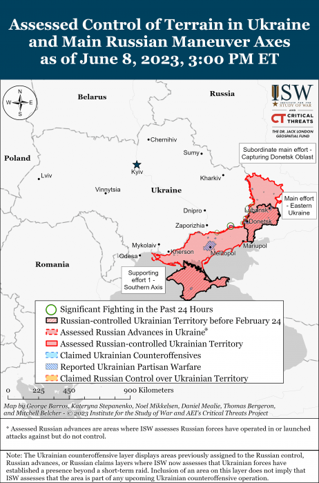 Карта боевых действий в Украине 9 июня.