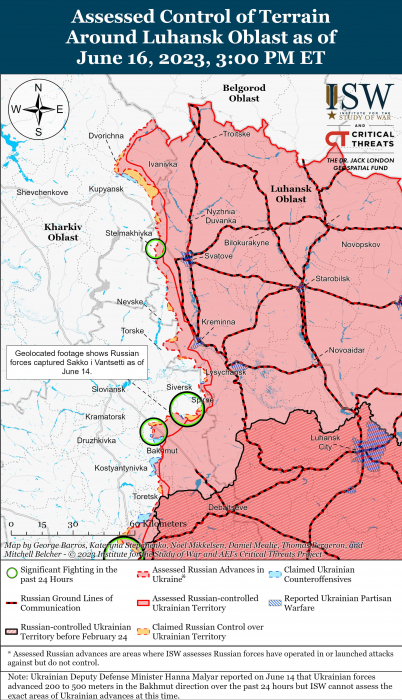 Карта боевых действий на Украине 17 июня. Фото: ISW