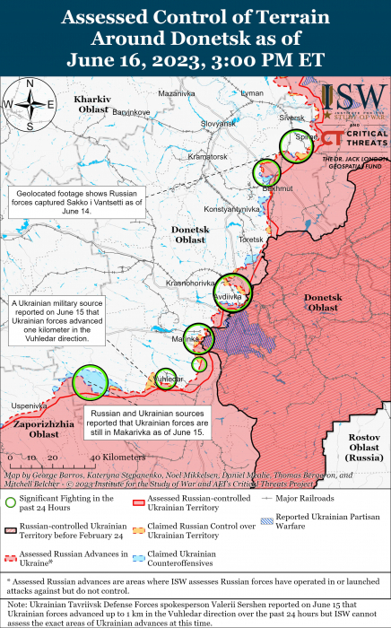 Карта боевых действий на Украине 17 июня. Фото: ISW