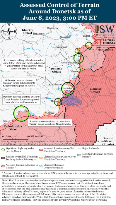 Карта боевых действий в Украине 9 июня.