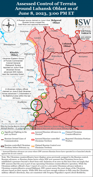 Карта боевых действий в Украине 9 июня.