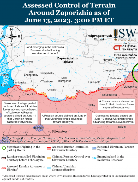 Карта боевых действий в Украине 14 июня.