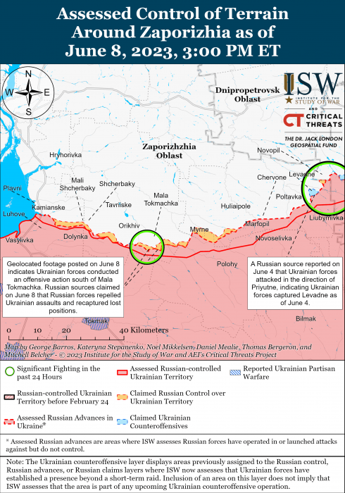 Карта боевых действий в Украине 9 июня.