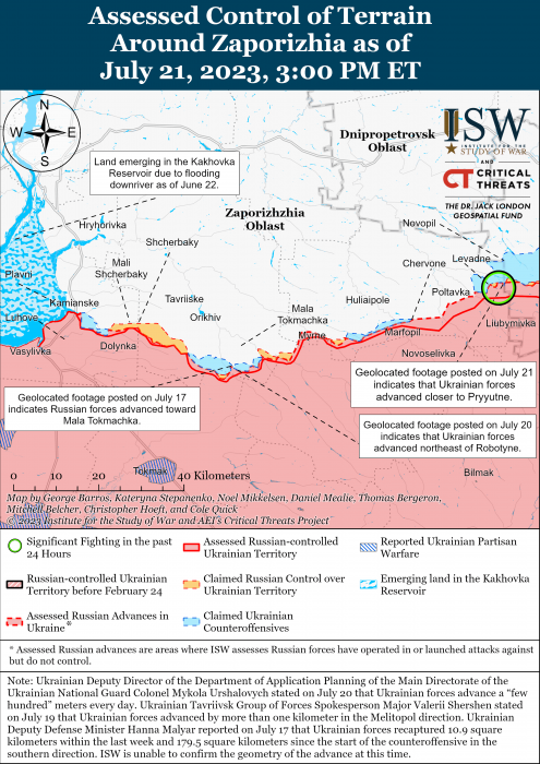 Карта боевых действий 22 июля –