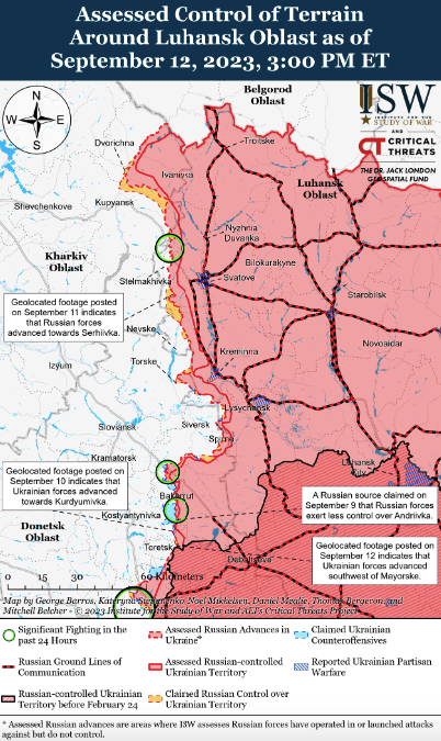 Карта боевых действий в Украине 13 сентября -