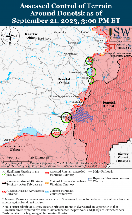 Карта боевых действий в Украине 22 сентября -