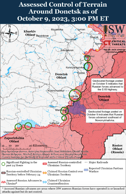 Карта боевых действий в Украине 10 октября -