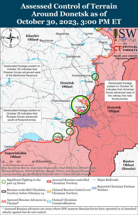 Карта боевых действий на Украине 31 октября.