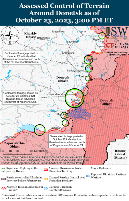 Карта боевых действий в Украине 24 октября Фото: understandingwar.org