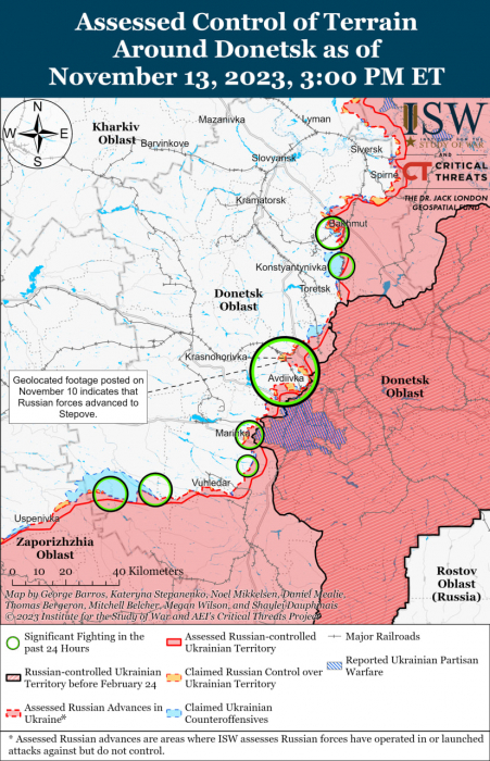 Карта боевых действий на Украине 14 ноября.