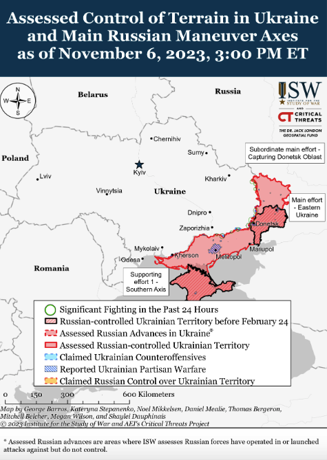 Карта боевых действий на Украине 7 ноября.