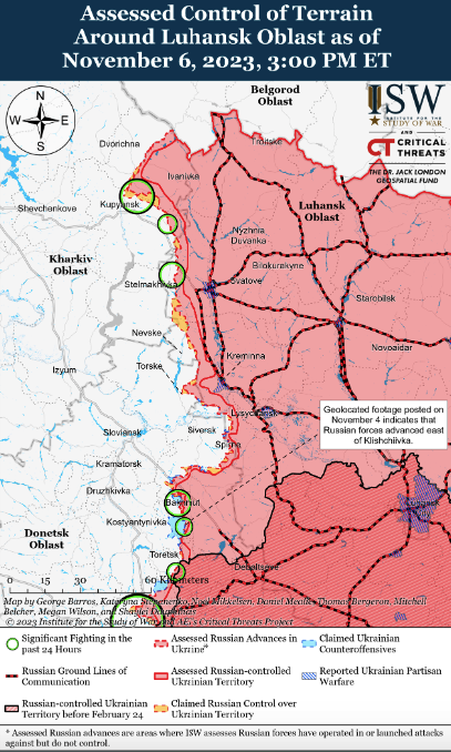 Карта боевых действий на Украине 7 ноября.