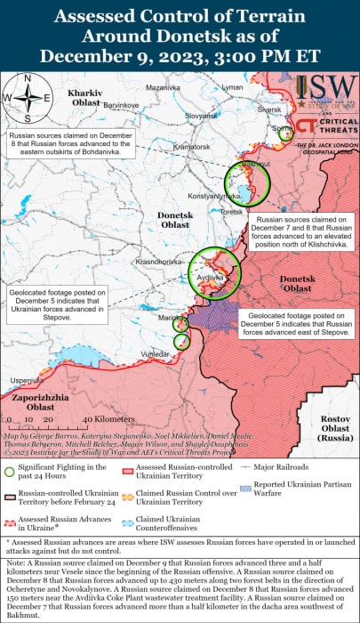 Карта боевых действий на Украине 10 декабря.