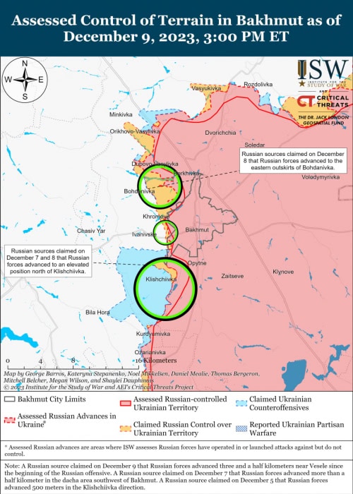 Карта боевых действий на Украине 10 декабря.