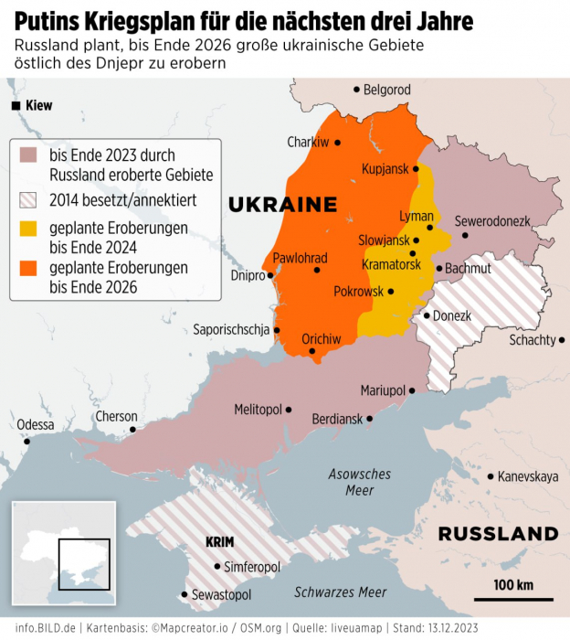 К 2026 году Россия планирует захватить Запорожскую, Днепропетровскую и Харьковскую области -