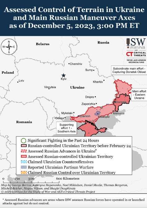 Карта боевых действий на Украине 7 декабря.