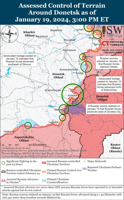 Карта боевых действий на Украине 20 января.