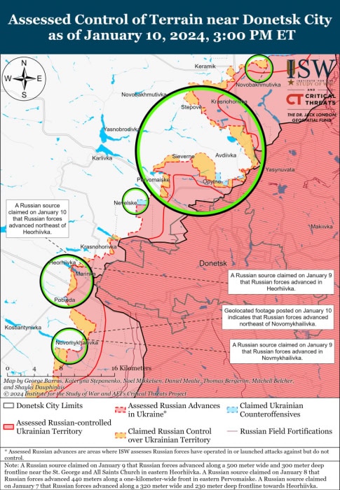 Карта боевых действий на Украине 11 января.