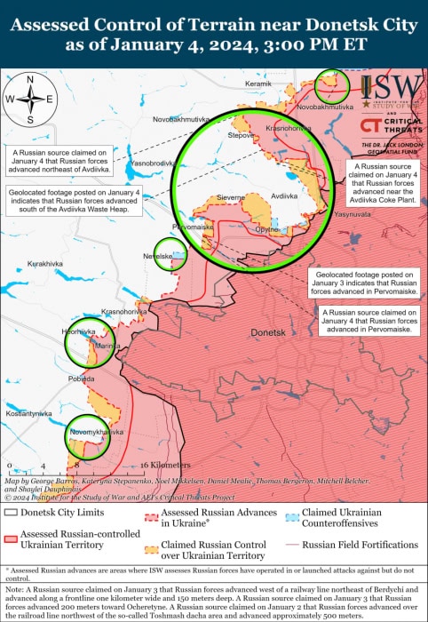 Карта боевых действий на Украине 5 января.