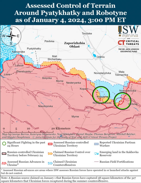 Карта боевых действий на Украине 5 января.