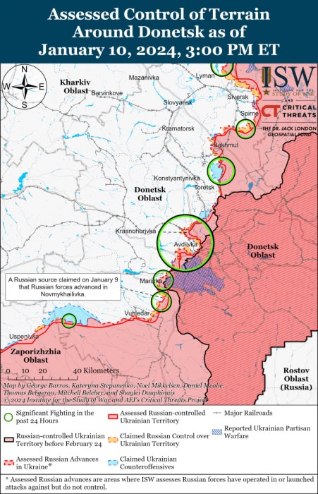 Карта боевых действий на Украине 11 января.