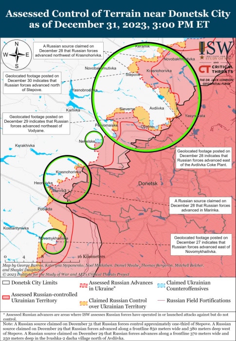 Карта боевых действий на Украине 1 января.