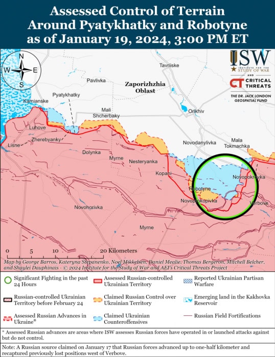 Карта боевых действий на Украине 20 января.