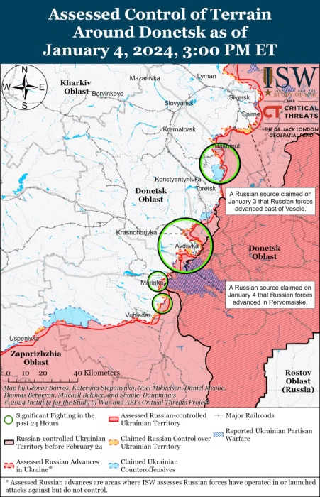 Карта боевых действий на Украине 5 января.