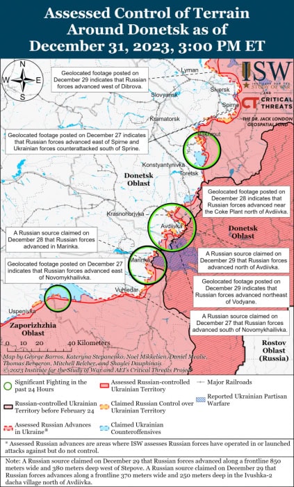 Карта боевых действий на Украине 1 января.