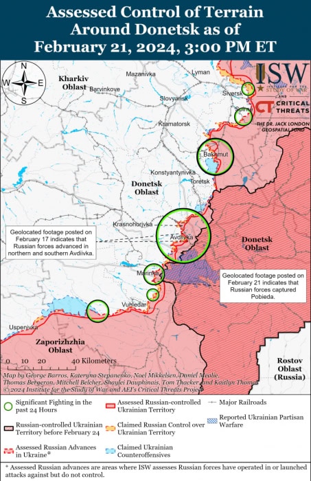 Карта боевых действий в Украине 22 февраля -