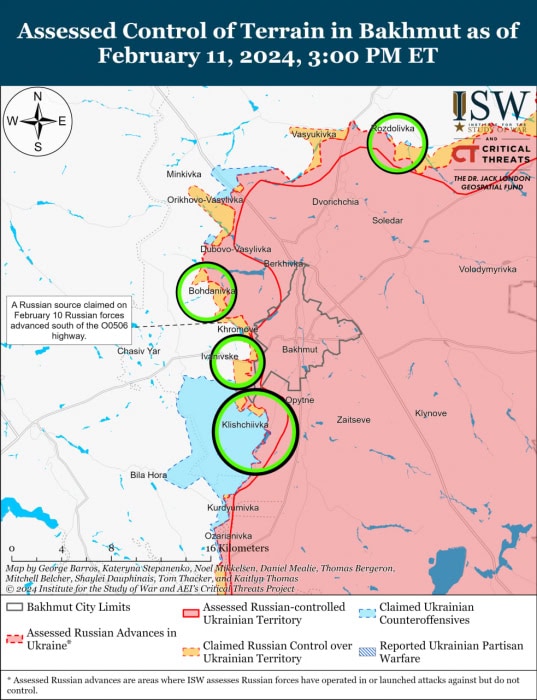 Карта боевых действий на Украине 12 февраля.