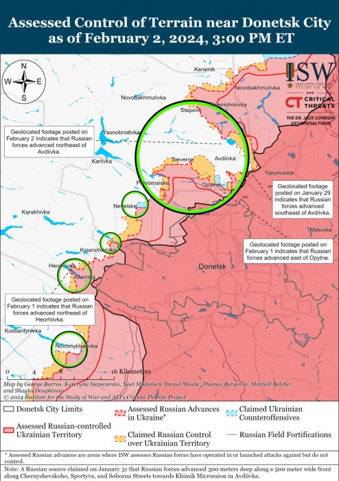 Карта боевых действий на Украине 3 февраля.