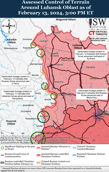 Карта боевых действий на Украине 14 февраля -