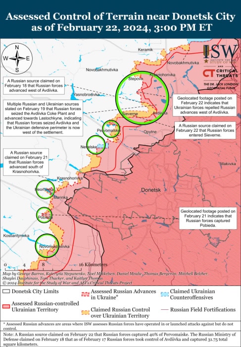 Карта боевых действий в Украине 23 февраля -